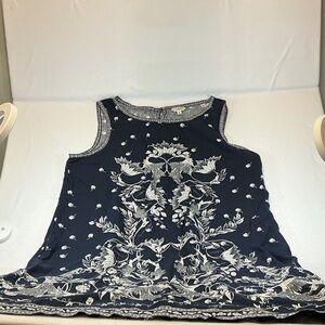 Max Studio Dark Blue Floral Embroidered dress Sz XL 0647